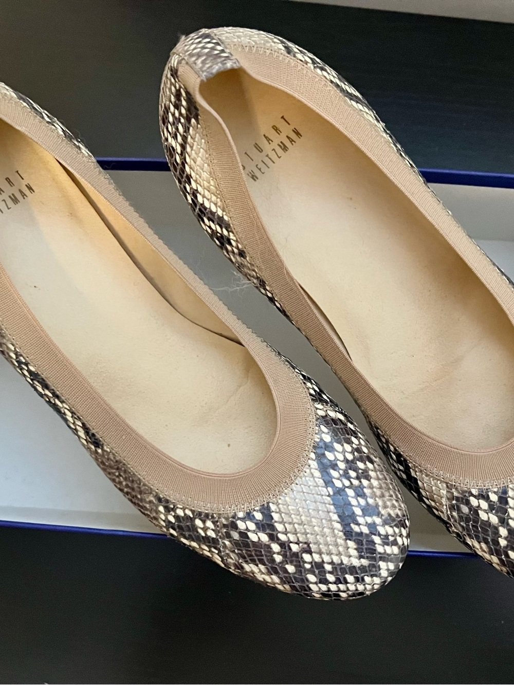 Stuart Weitzman Neutral Snake-Print Ballet Flats